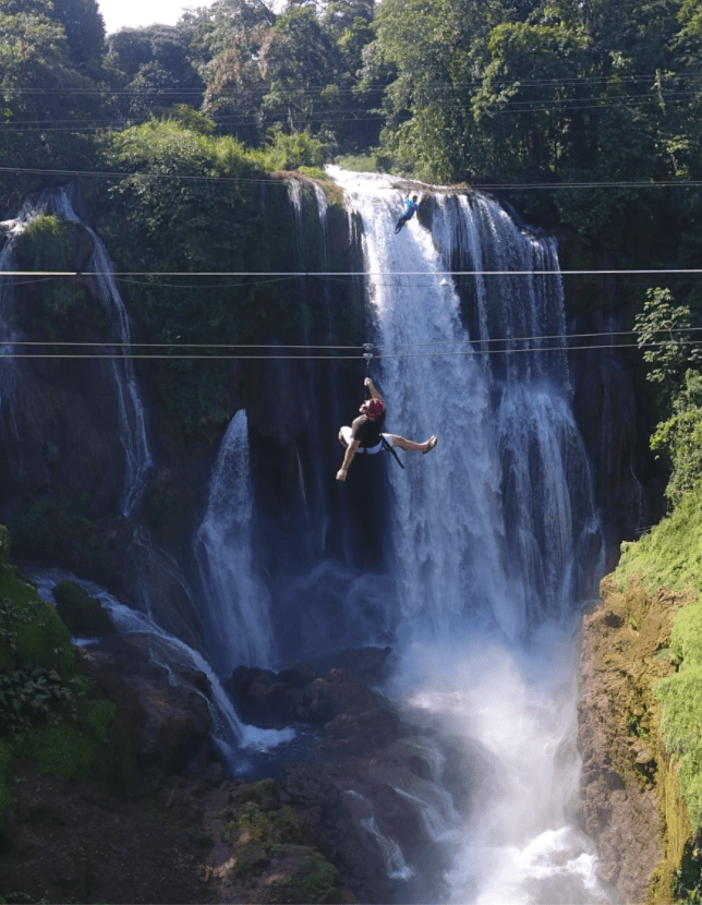 Zipline over epic waterfalls at Cataratas Pulhapunzak
