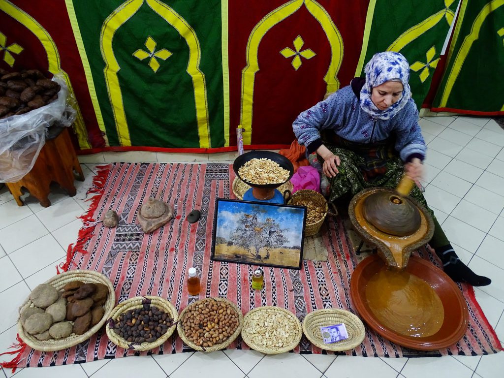Woman making argan paste, Morocco