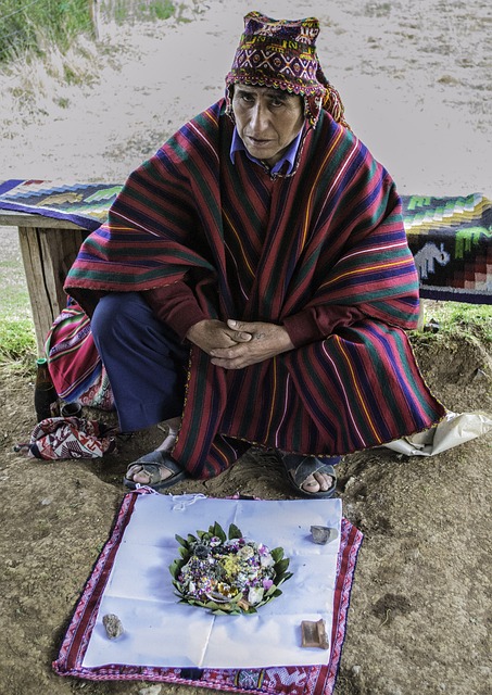 Shaman performing coca leaf ceremony