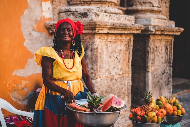 Woman at market in Colombia