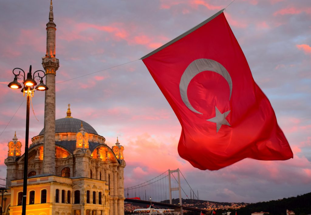 Türkiye's flag flying in the wind