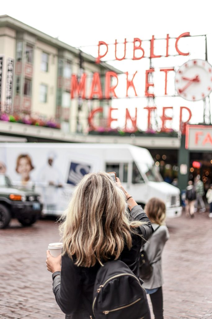 Woman at Pike Place Market in Seattle, WA